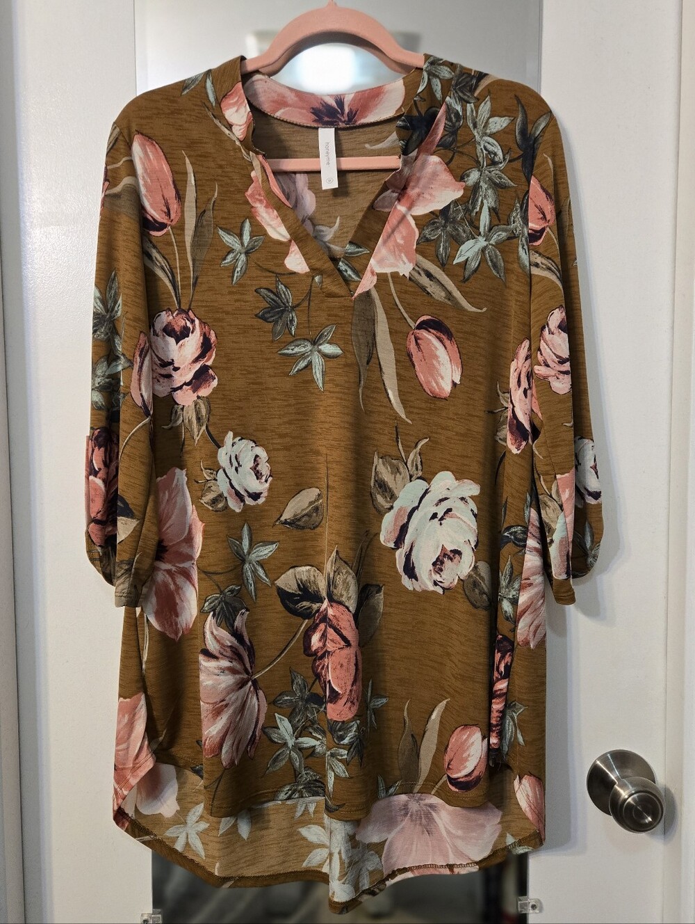 Honeyme Mustard Floral V-Neck Tunic Top